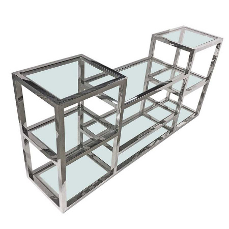 Design Regal Anrichte Glas Edelstahl glänzend 160 cm
