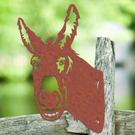 Zaun Deko Esel Metall Gartenpfosten 31 cm
