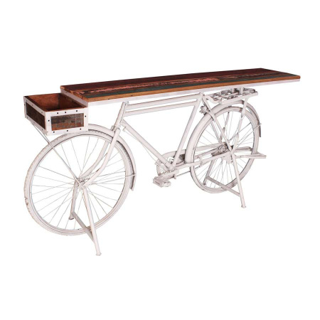 Fahrrad Tisch Konsole Landhausstil weiss mit Holzkorb