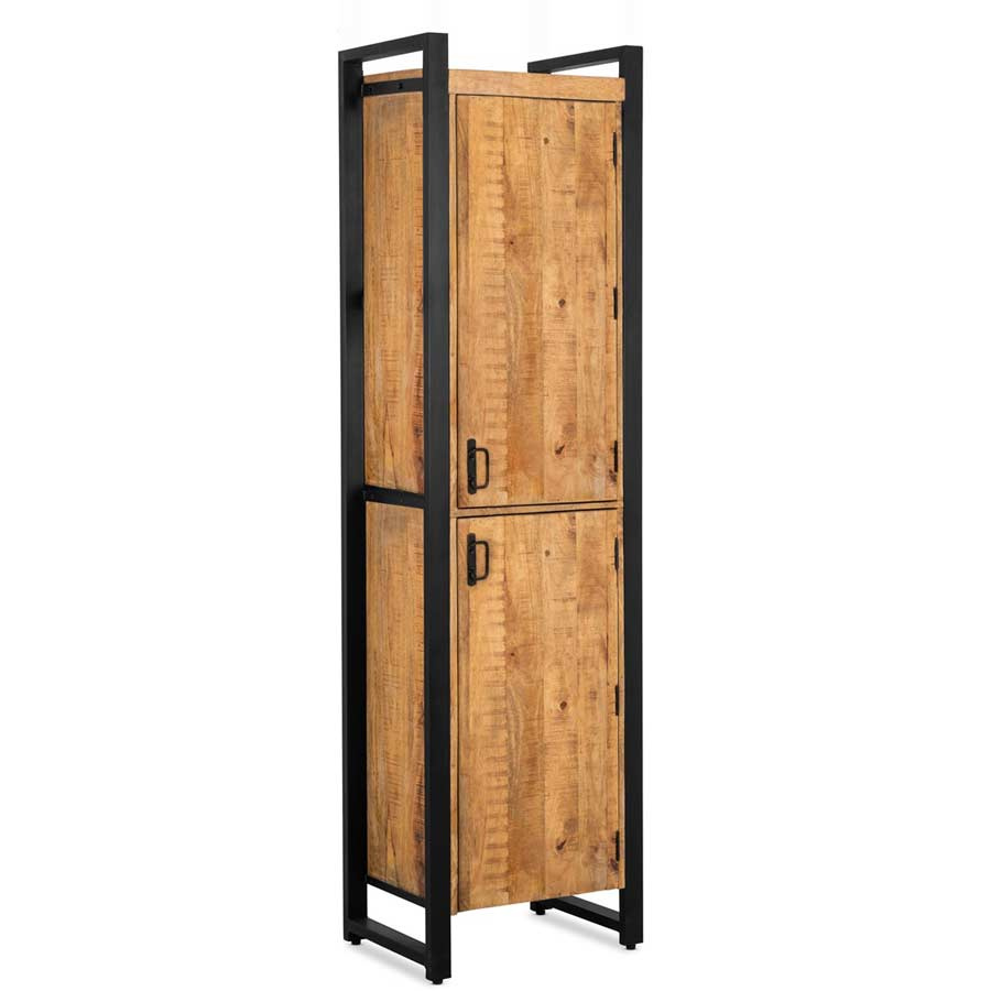 Natureller Mango Holz Schrank 2 Türen Metallrahmen schwarz 50 cm