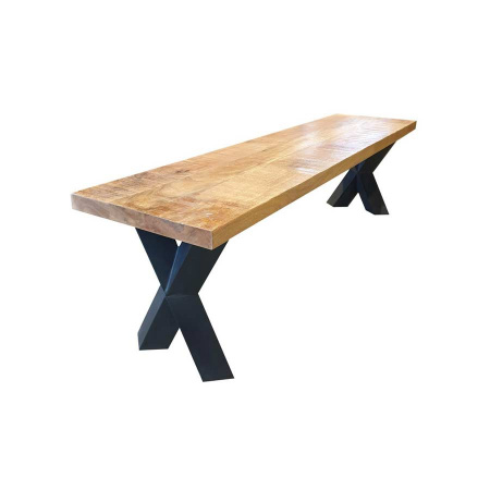 Sitzbank Holz 4 cm Platte Metallgestell X Crossover Beine 100 cm