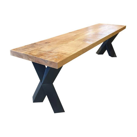 Sitzbank Holz 4 cm Platte Metallgestell X Crossover Beine 160 cm