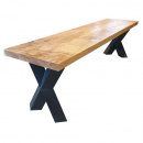 Sitzbank Holz 4 cm Platte Metallgestell X Crossover Beine...