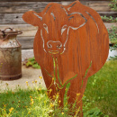 Deko Metall Kuh aus Stahl mit Rost und Gartenstecker