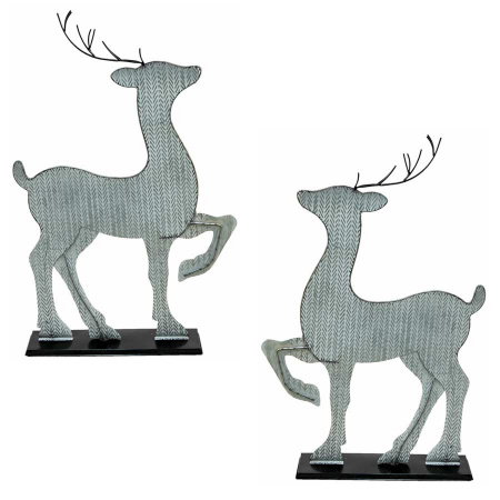 Metall Rentier Hirsch Skulptur 2er Set grau weiss 80 cm Weihnachts Aktionspreis