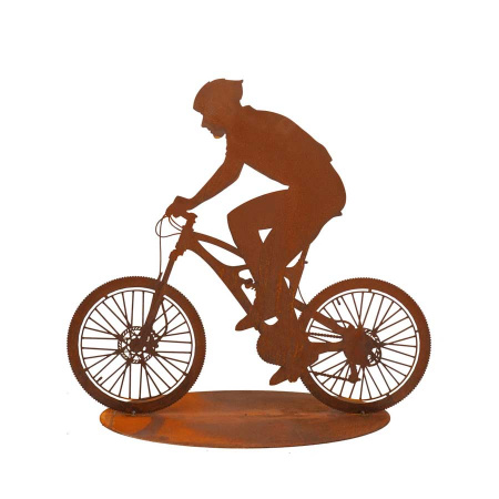 Mountainbiker Silhouette Metall rostiger Radfahrer auf Bodenplatte 50 cm