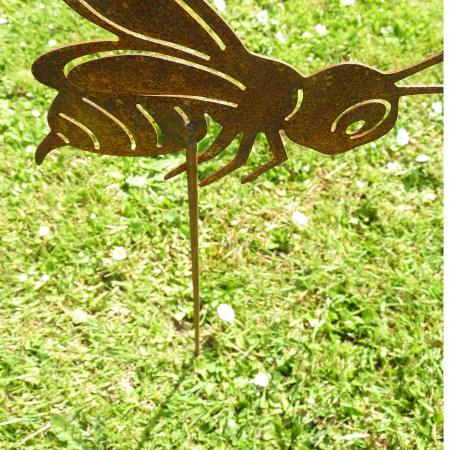 Rost-Deko Biene Auf Stab, 100 Cm Hoch – Metallfigur Für Garten & Innenbereich, Einzelstück