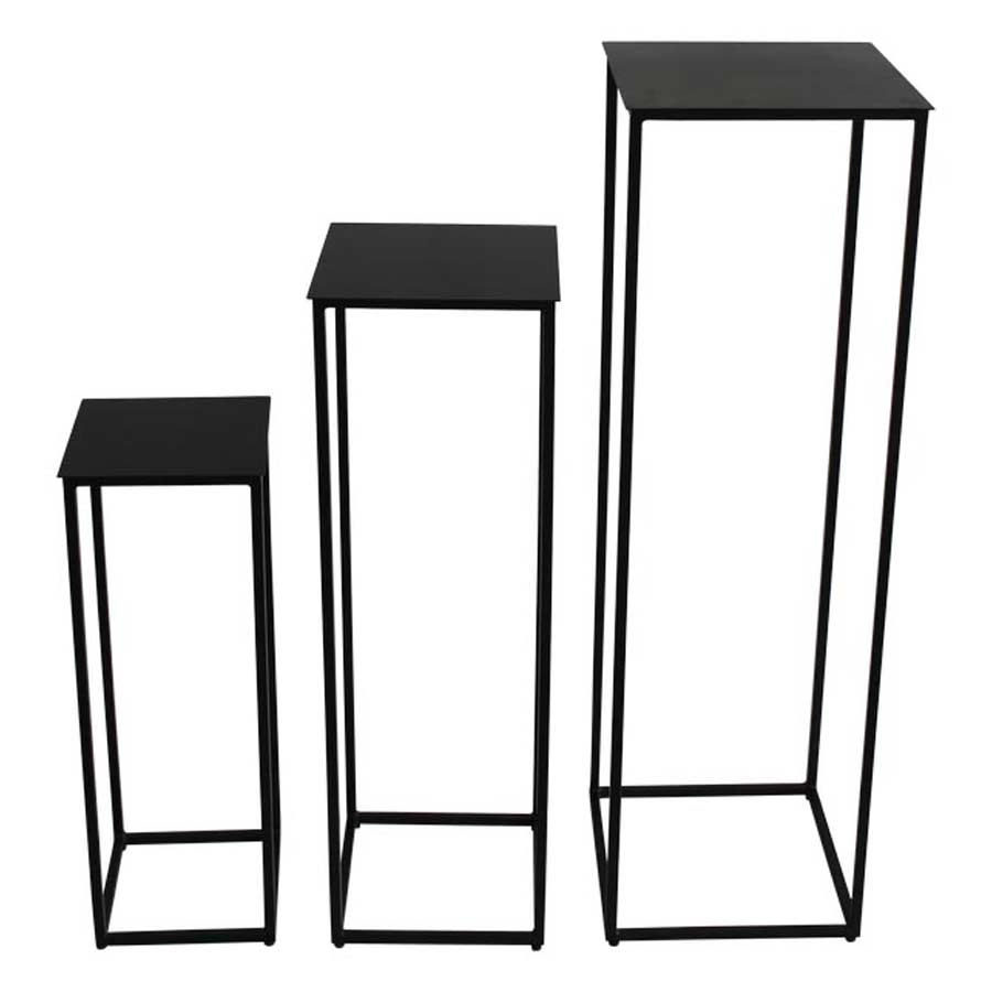 Beistelltisch 3er Set Säulen Blumen Podest Metall schwarz
