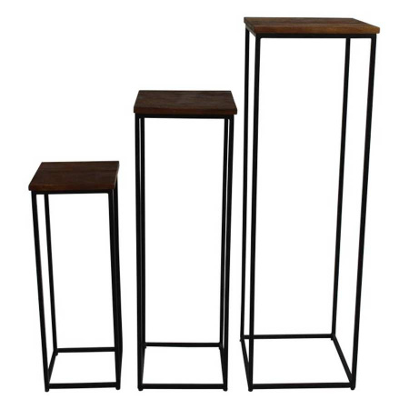 Beistelltisch 3er Set Säulen Blumen Podest Metall schwarz Holz braun