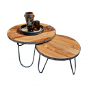 Vintage Stahl Gestell Couchtisch grobes Holz rund 60 cm