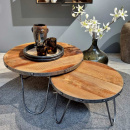 Vintage Stahl Gestell Couchtisch grobes Holz rund 60 cm