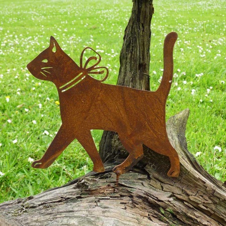Katze ca. 24 cm breit aus Metall in Edelrost Haustier Dekoration für G – La  Casa