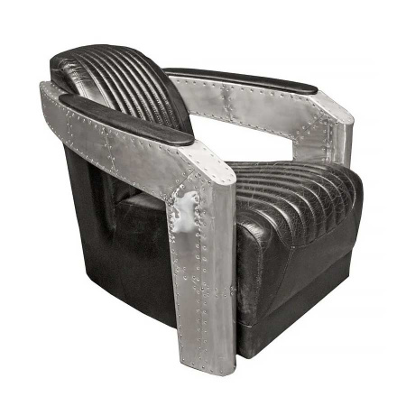 Lounge Armlehnen Sessel Flugzeug Alu Lederstyle schwarz