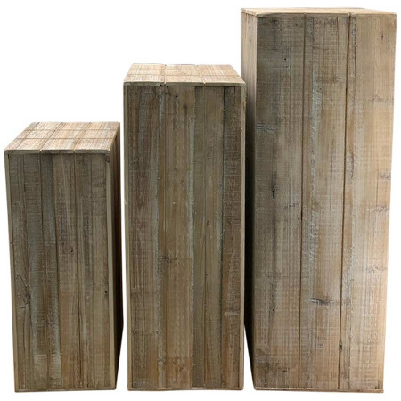 Säulen Holz 3er Set natur Vintage weiss Podeste