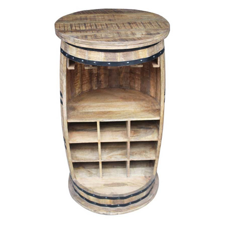 Holz Weinfass Barschrank Vintage Weintisch Anrichte mit Glashaltern