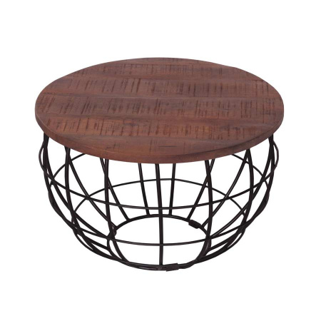 Couchtisch rund Altholz dunkelbraun Metallgestell mattschwarz 55 cm