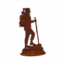 Berg Wanderin auf Fels mit Stock und Rucksack Metall Deko