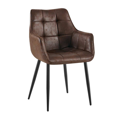 Esszimmerstuhl Lucy Armlehne Bezug Dunkelbraun Stahlbeine beschichtet