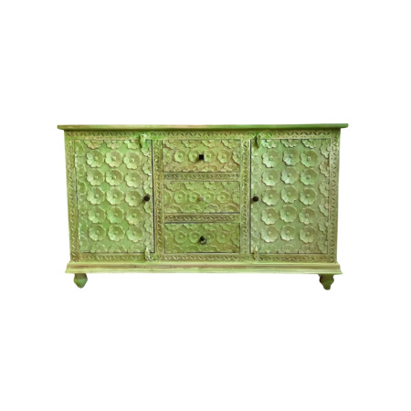 Vintage Design Holz Sideboard grün mit floralem Muster