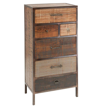 Hoch Kommode Altholz mit Metallrahmen 6 Schubladen Multy II