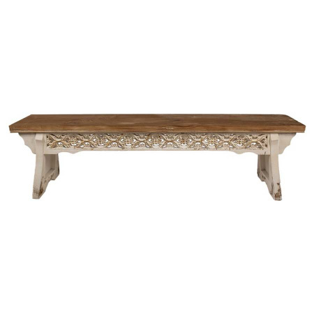 Brocante Stil Holz Sitzbank mit Verzierungen 169 cm
