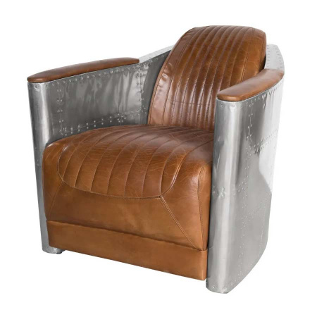 Silberner Flugzeug Alu Sessel Armlehne Lederstyle braun