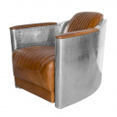 Silberner Flugzeug Alu Sessel Armlehne Lederstyle braun