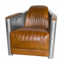 Silberner Flugzeug Alu Sessel Armlehne Lederstyle braun
