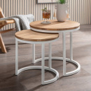 Set Beistelltische rund Wildeiche dunkel geölt Wyld Metallrahmen weiss