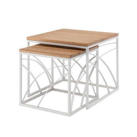 Design Set Beistelltische Wyld Wildeiche geölt Metallgestell weiss