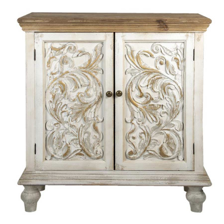 Shabby Chic Sideboard Holz weiss braun verzierte Türen