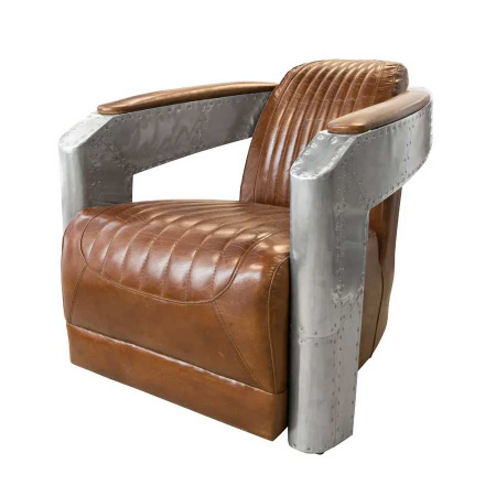 Lounge Armlehnen Sessel Flugzeug Alu Lederstyle braun