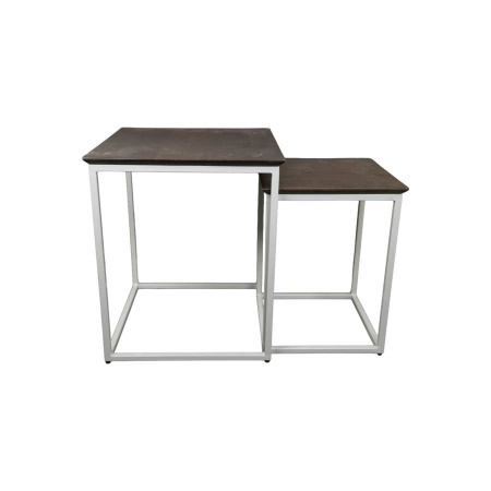 Sofa Tisch Set Lori quadratisch Metallgestell weiss Holzplatte