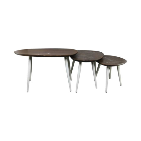 Sofa 3er Tisch Set Lori Metallfuss weiss Holzplatte