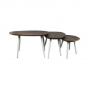 Sofa 3er Tisch Set Lori Metallfuss weiss Holzplatte