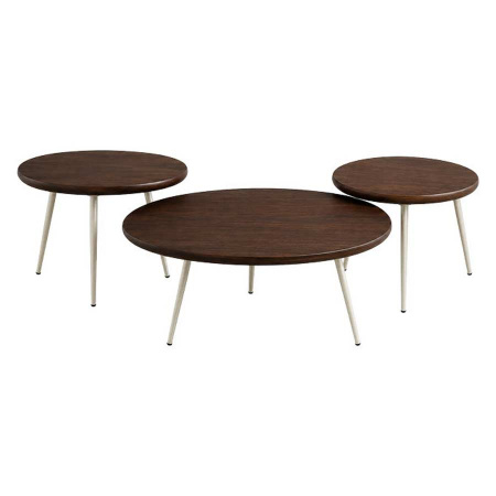 Sofa 3er Tisch Set Lori oval Metallfuss weiss Holzplatte