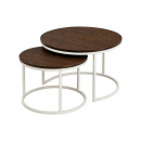 Couchtisch Set Lori rund Metallgestell weiss Holzplatte