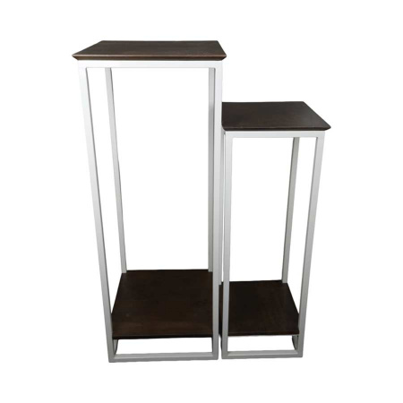 Standsäulen Set Metallgestell weiss Holzplatten