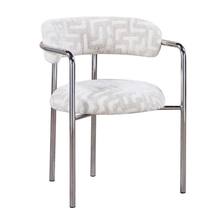 Art Deko Stuhl Stoff Maze Beige Metallgestell poliert