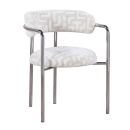 Art Deko Stuhl Stoff Maze Beige Metallgestell poliert