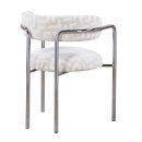 Art Deko Stuhl Stoff Maze Beige Metallgestell poliert