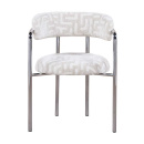Art Deko Stuhl Stoff Maze Beige Metallgestell poliert