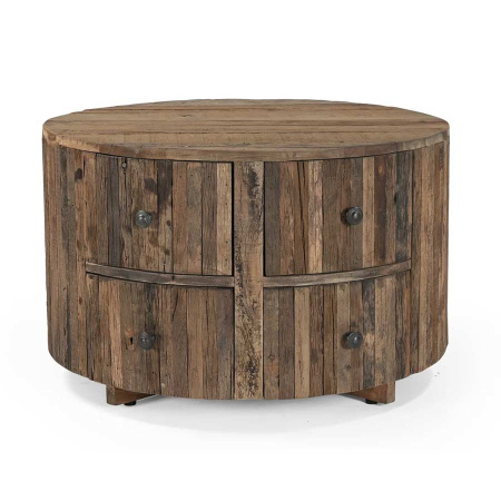 Runder Couchtisch Rook altes rustikales Holz 4 Schubladen