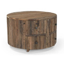 Runder Couchtisch Rook altes rustikales Holz 4 Schubladen