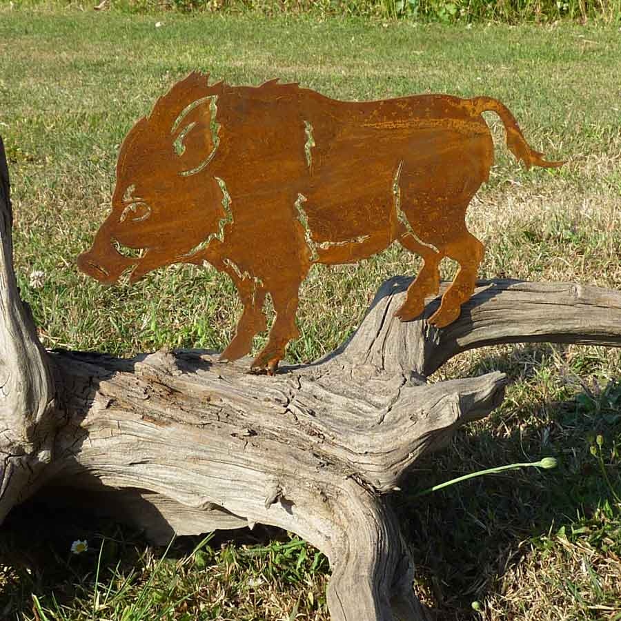 Irony24 Wildschwein Gartenstecker Aus Edelrost – 58x74 Cm, Mit Erdspieß, Wetterbeständig