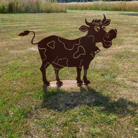 Gartenstecker " Kuh " aus Metall Edelrost von Campo Großer Beetstecker 