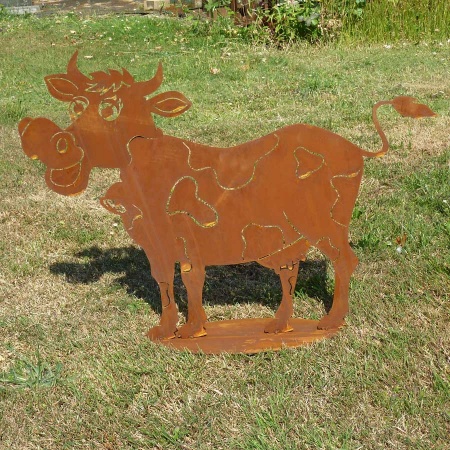 Kuh 42x65cm Bauernhof Kühe Rind Stier Rost Edelrost Metall Tier + Original  Pflegeanleitung von Steinfigurenwelt : : Garten