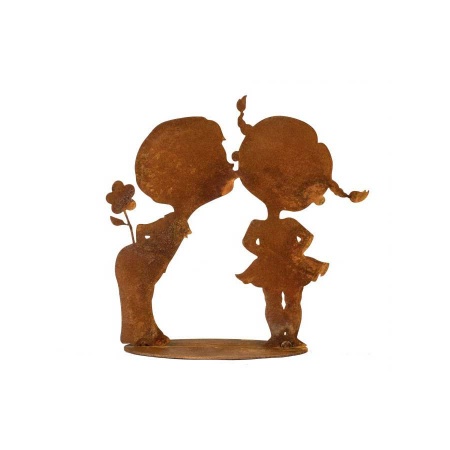 Metall Dekofigur Kinderpaar Kuss und Blume