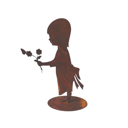 Kleine Skulptur M&auml;dchen mit Blume Metall Dekofigur