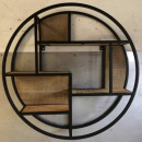 Holz Regal rund Vintage 80 cm Metallrahmen schwarz
